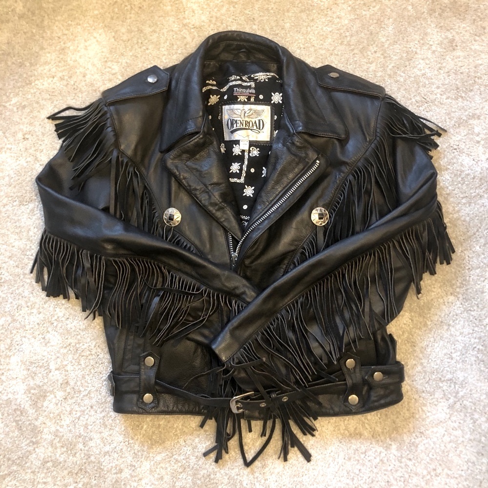 VTG Motorcycle Jacket Leather, Lrg